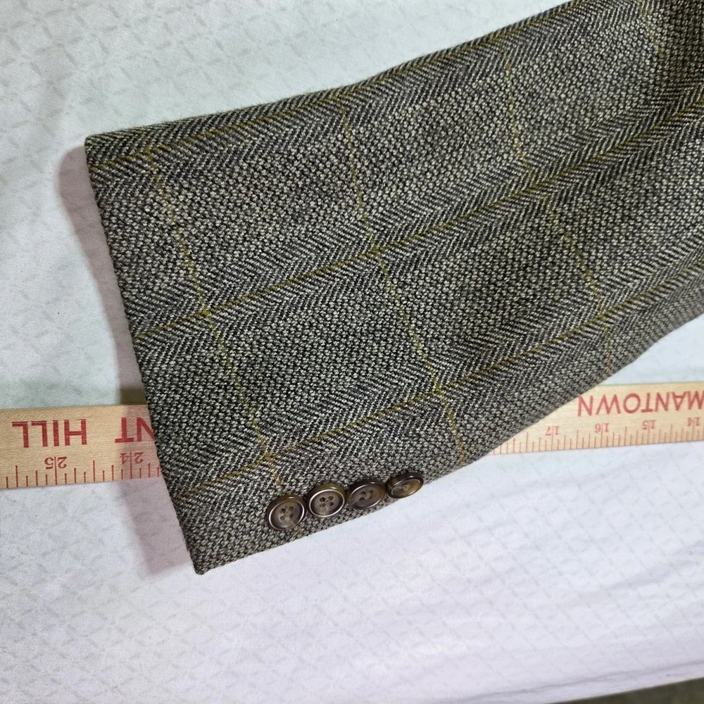Ralph Lauren Sport Coat Blazer 46R Brown Herringbone Wool Windowpane